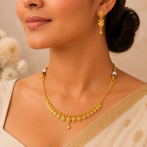 Diya Regal Rhombus Gold Necklace Set