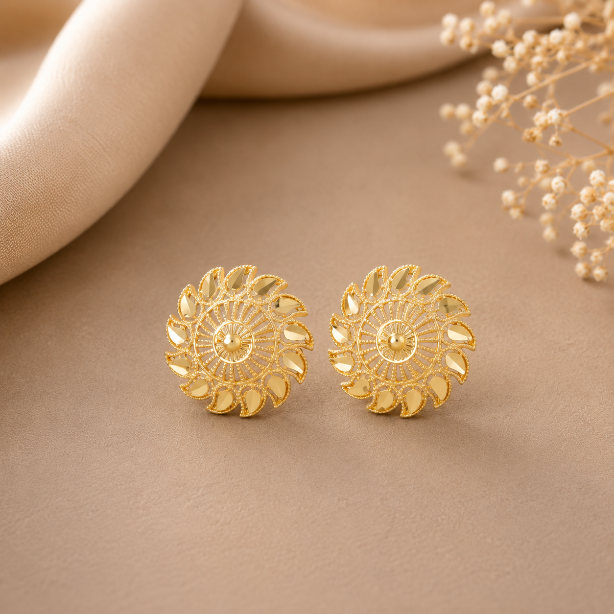 Avni Petal Wheel Gold Earrings