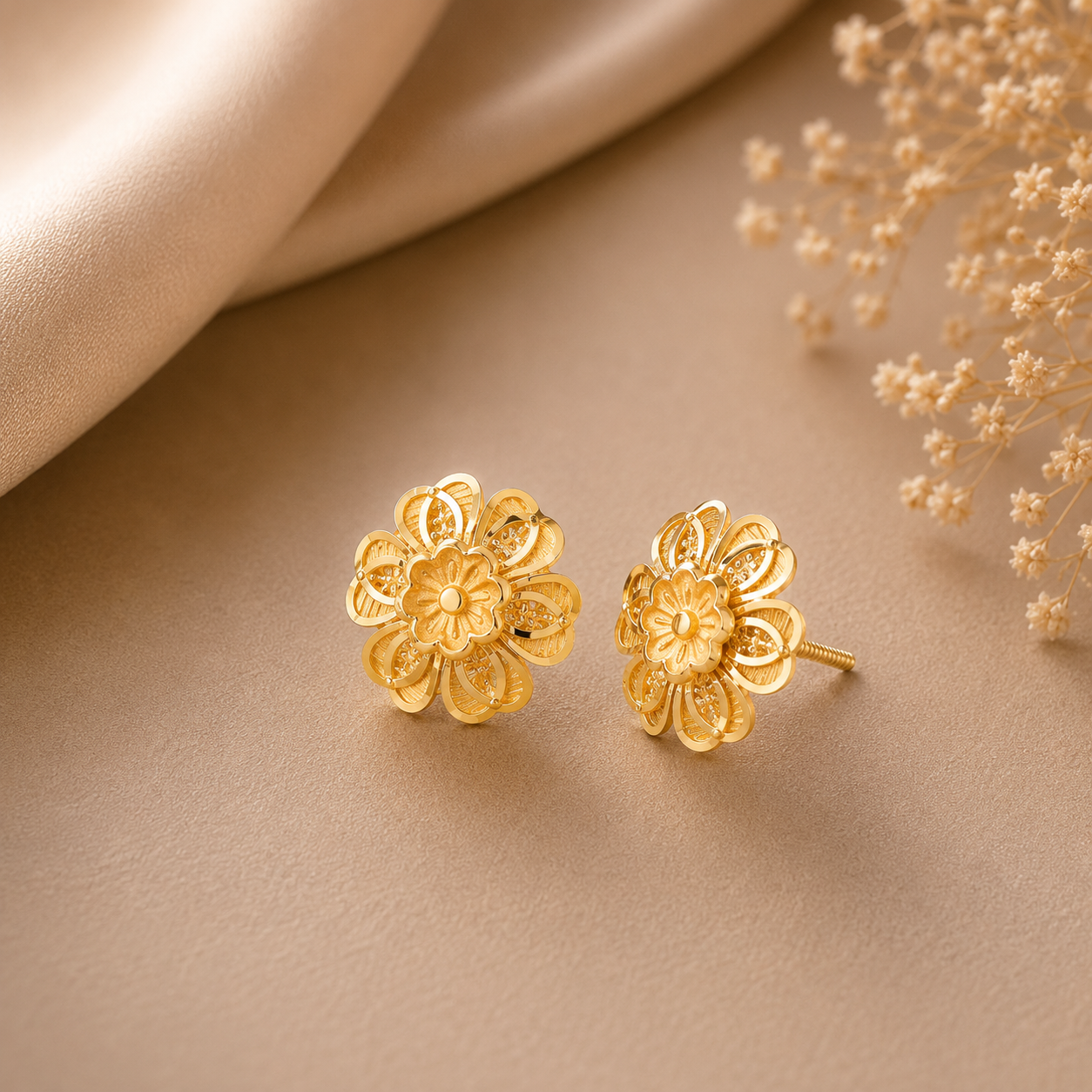 Anika Lotus Bloom Gold Earrings