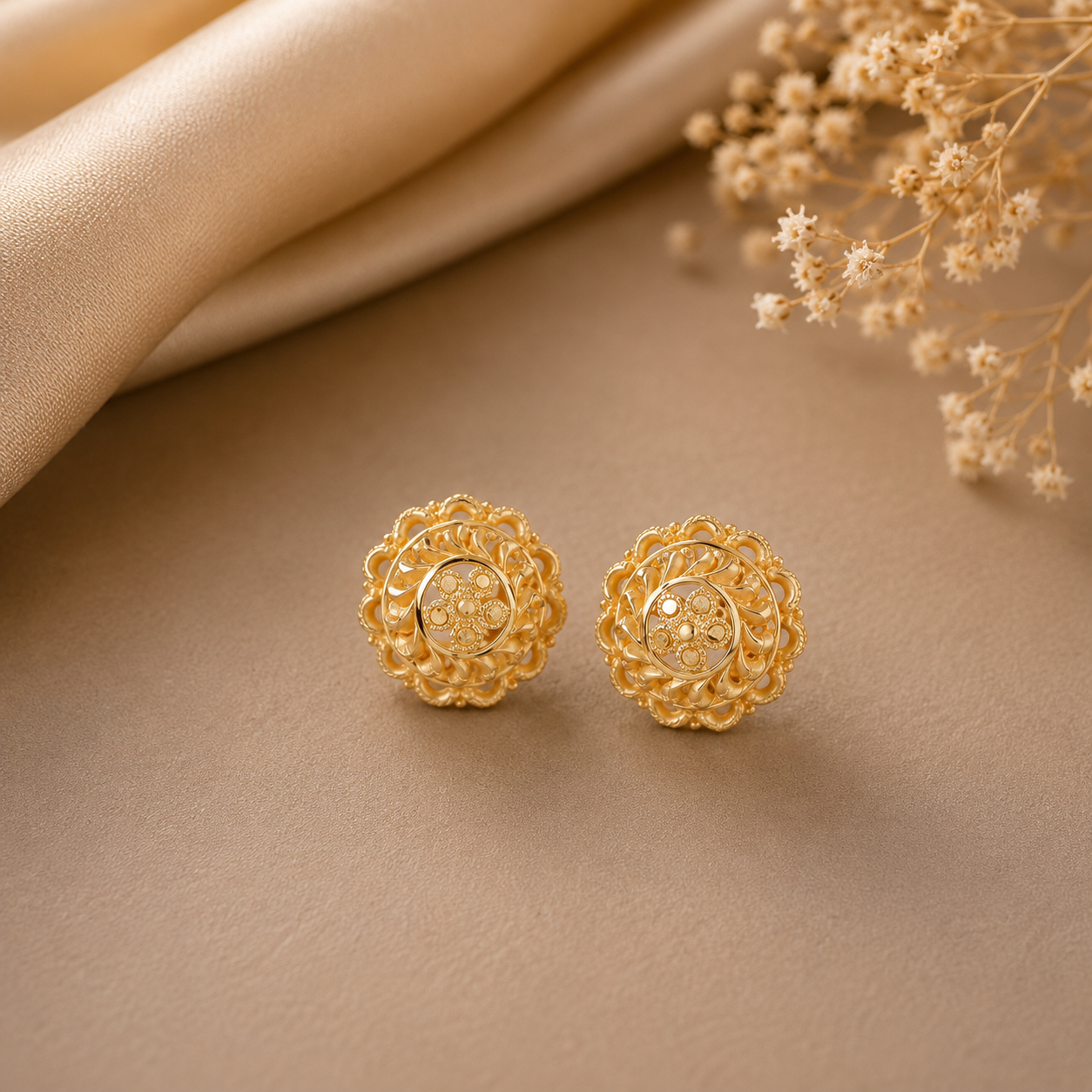 Anvika Heritage Spiral Blossom Gold Earrings