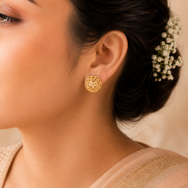 Anvika Heritage Spiral Blossom Gold Earrings