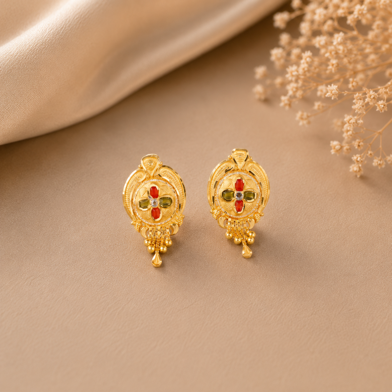 Meenakari Drop Gold Earrings