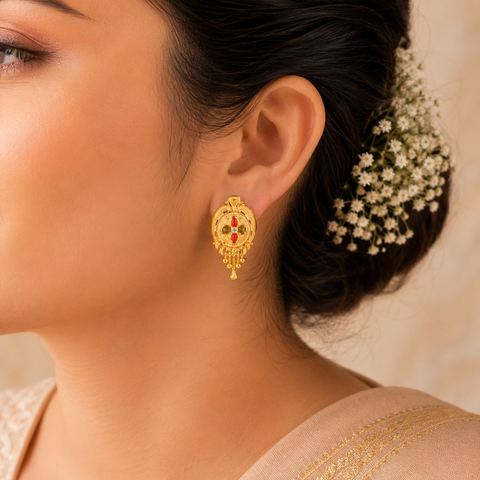 Meenakari Drop Gold Earrings