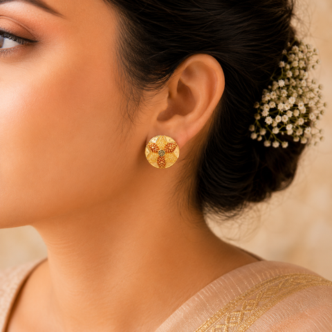 Navya Heritage Floral Star Gold Earrings