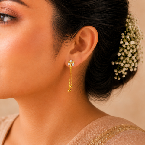 Floral Diamond-Cut Drop Gold Earrings