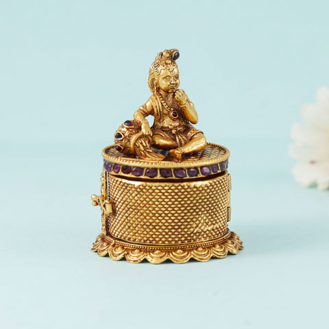 Gold Plated Lord Krishna Silver Sindur Box