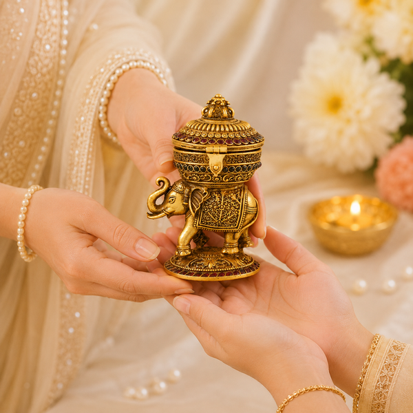 Antique Gold Plated Sindur Box