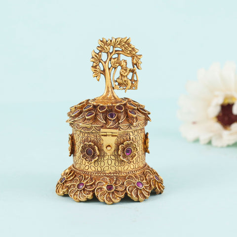 Gold Plated Lord Krishna Silver Sindur Box