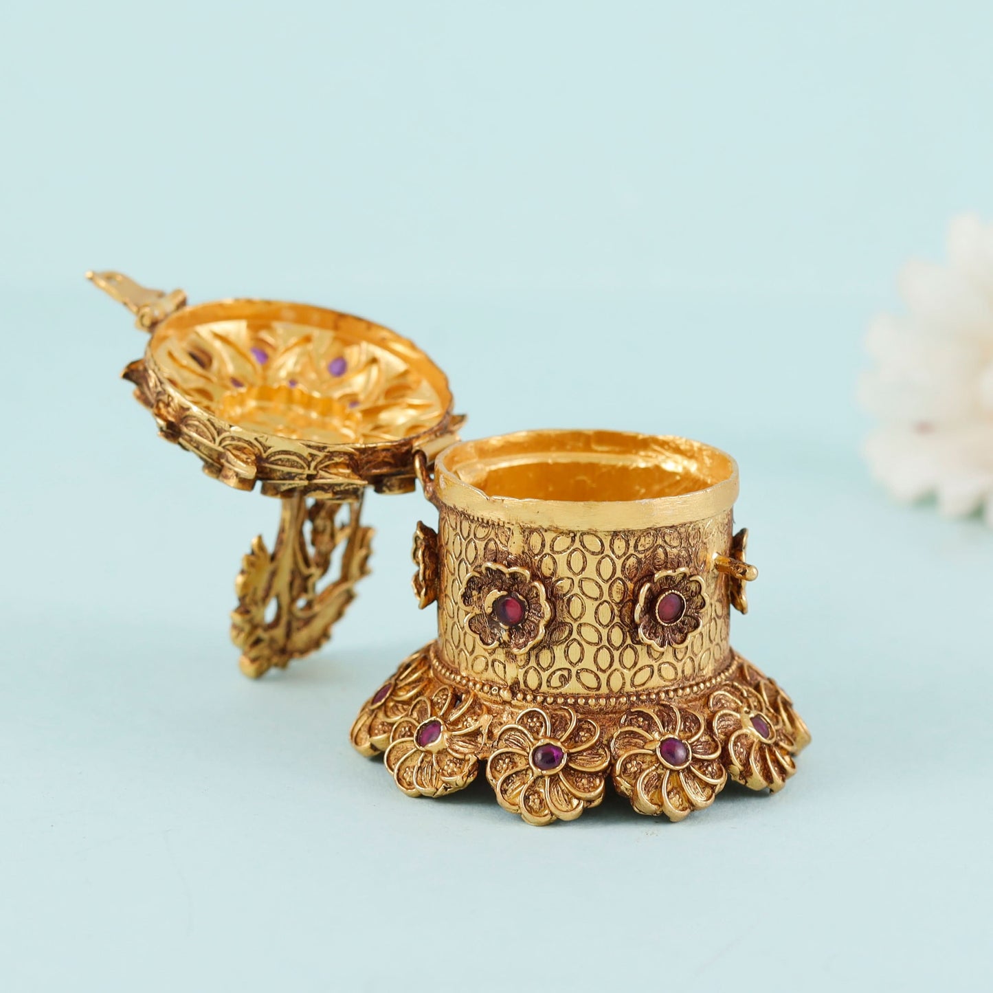 Gold Plated Silver Sindur Box