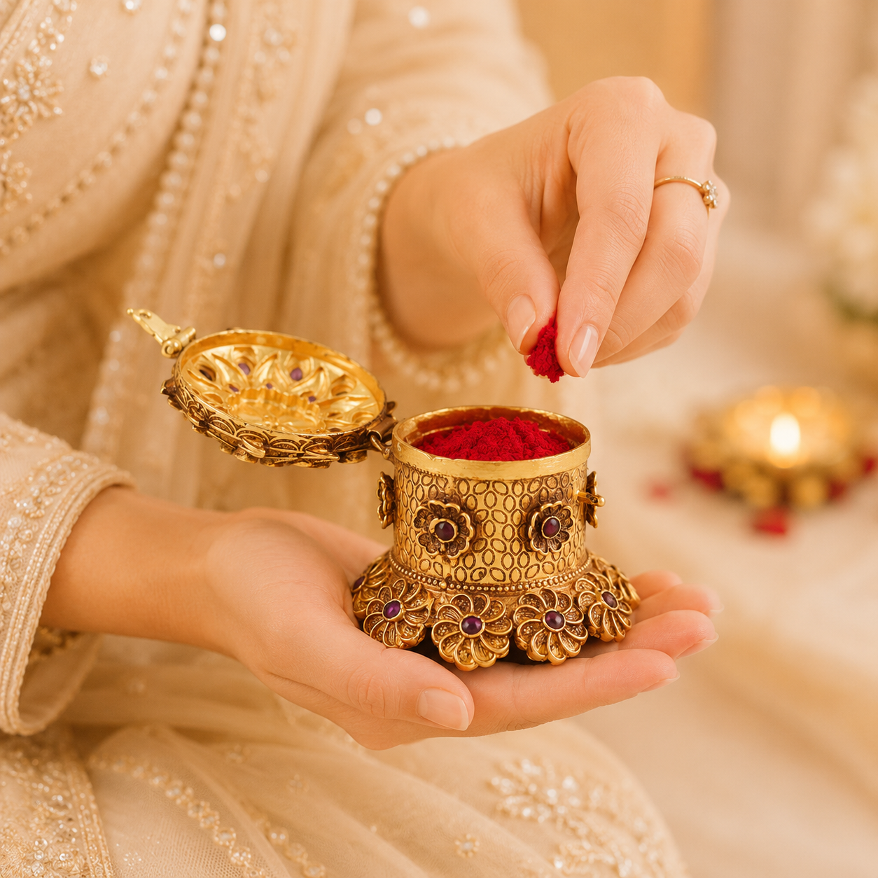 Gold Plated Silver Sindur Box