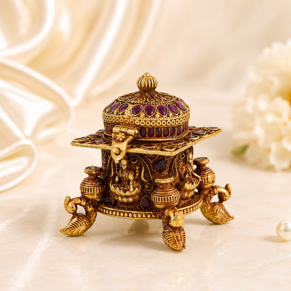 Denique Brass Silver Sindoor Box