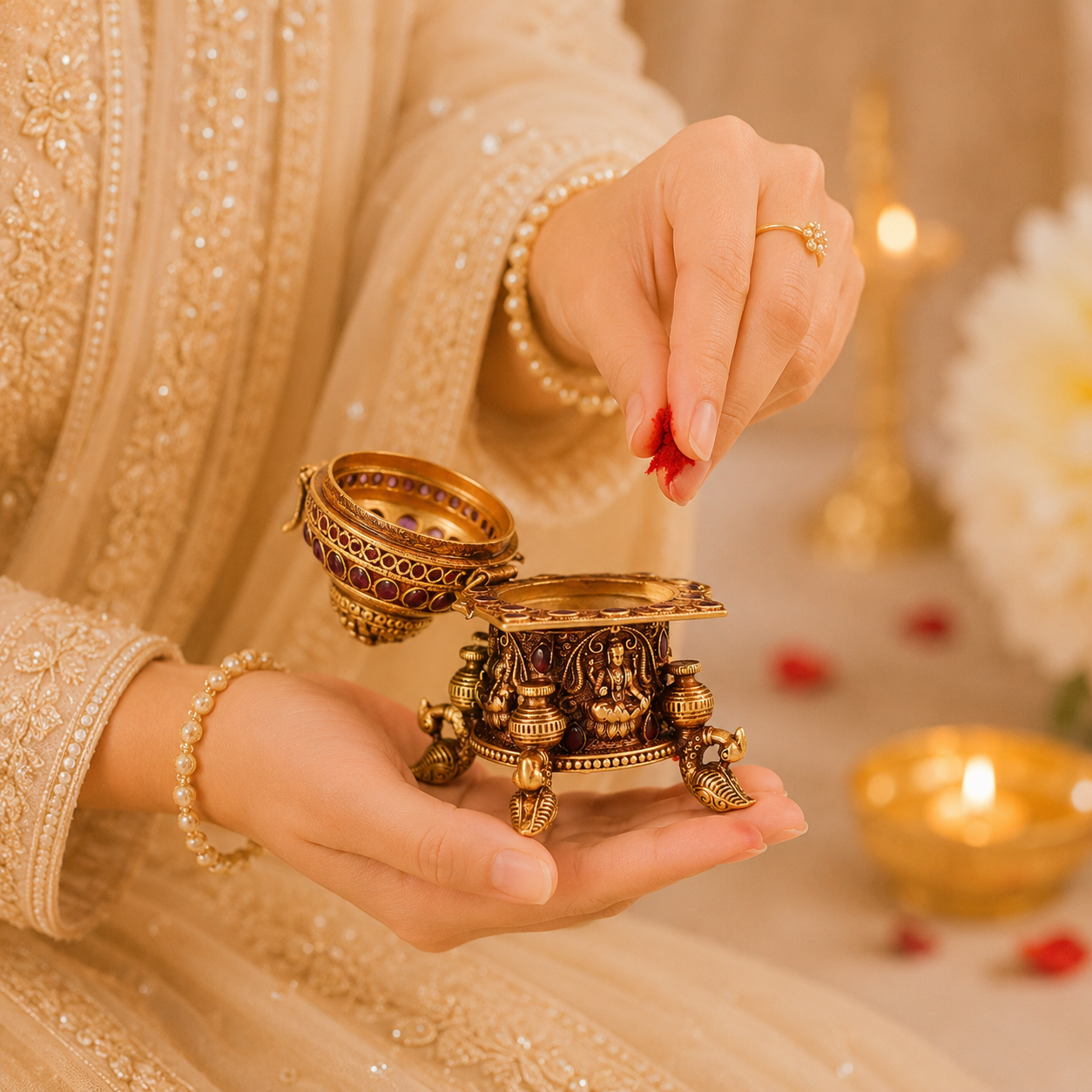 Denique Brass Silver Sindoor Box