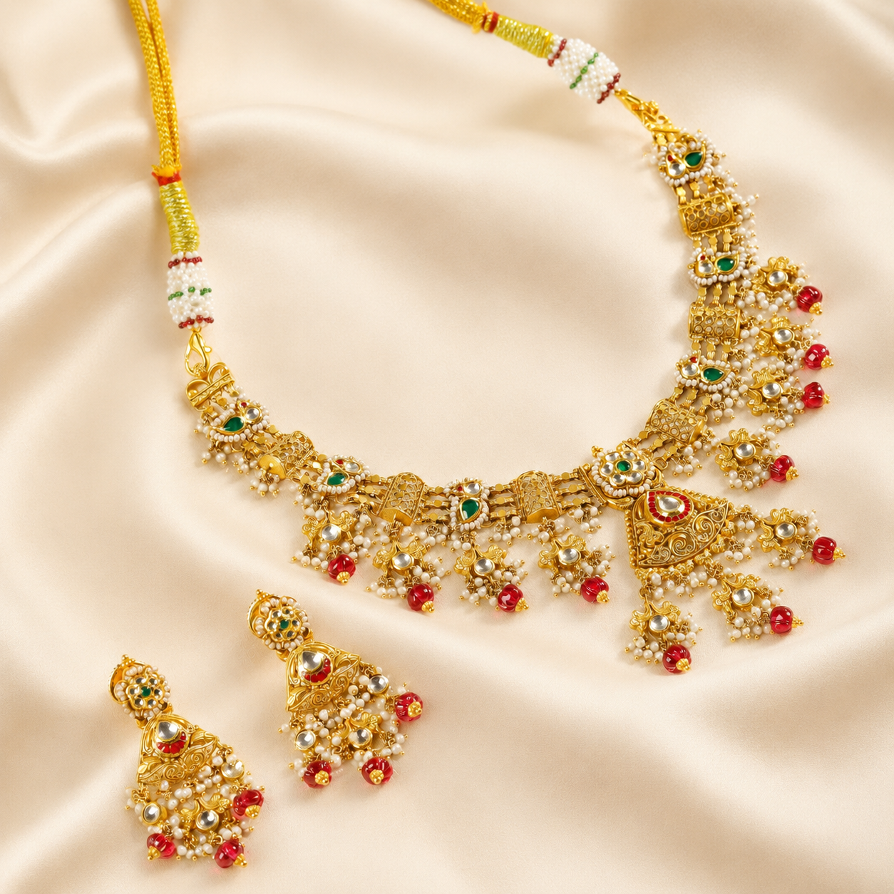 Rajvika Enchanted Temple Gold Necklace Set