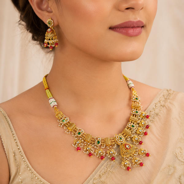 Rajvika Enchanted Temple Gold Necklace Set