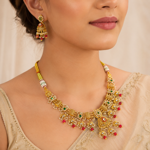 Rajvika Enchanted Temple Gold Necklace Set