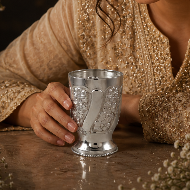 Floral Grace Silver Glass