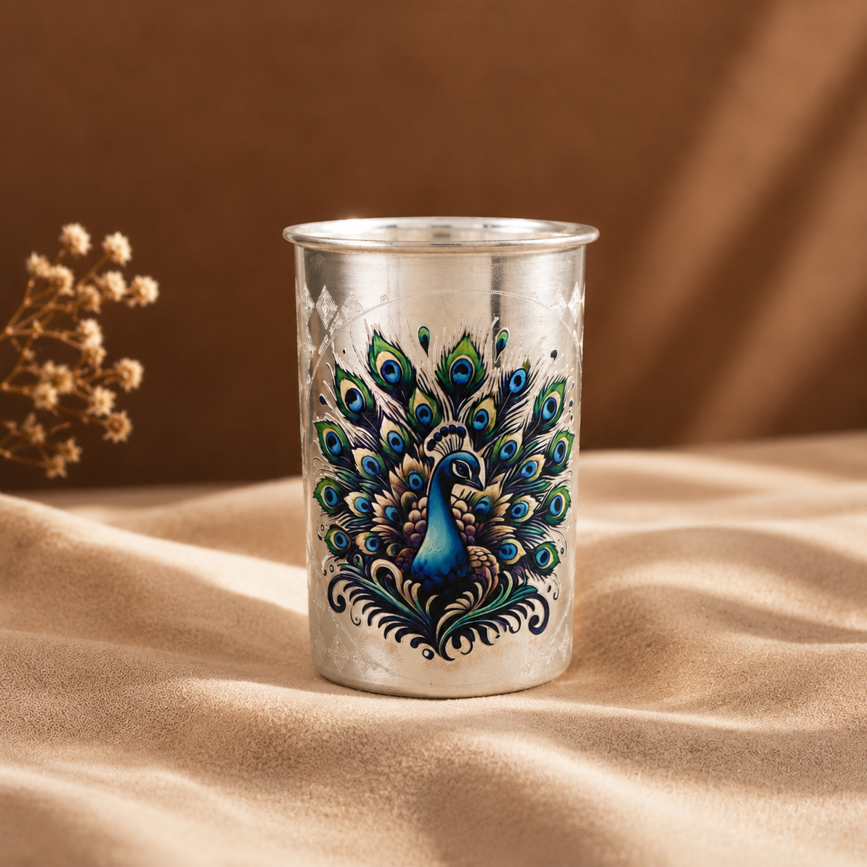 Peacock Elegance Silver Glass