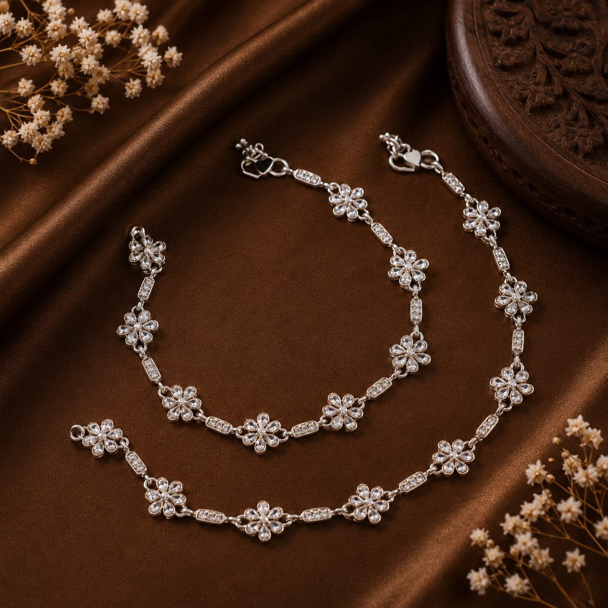 Riya Floral Elegance Anklet  Silver