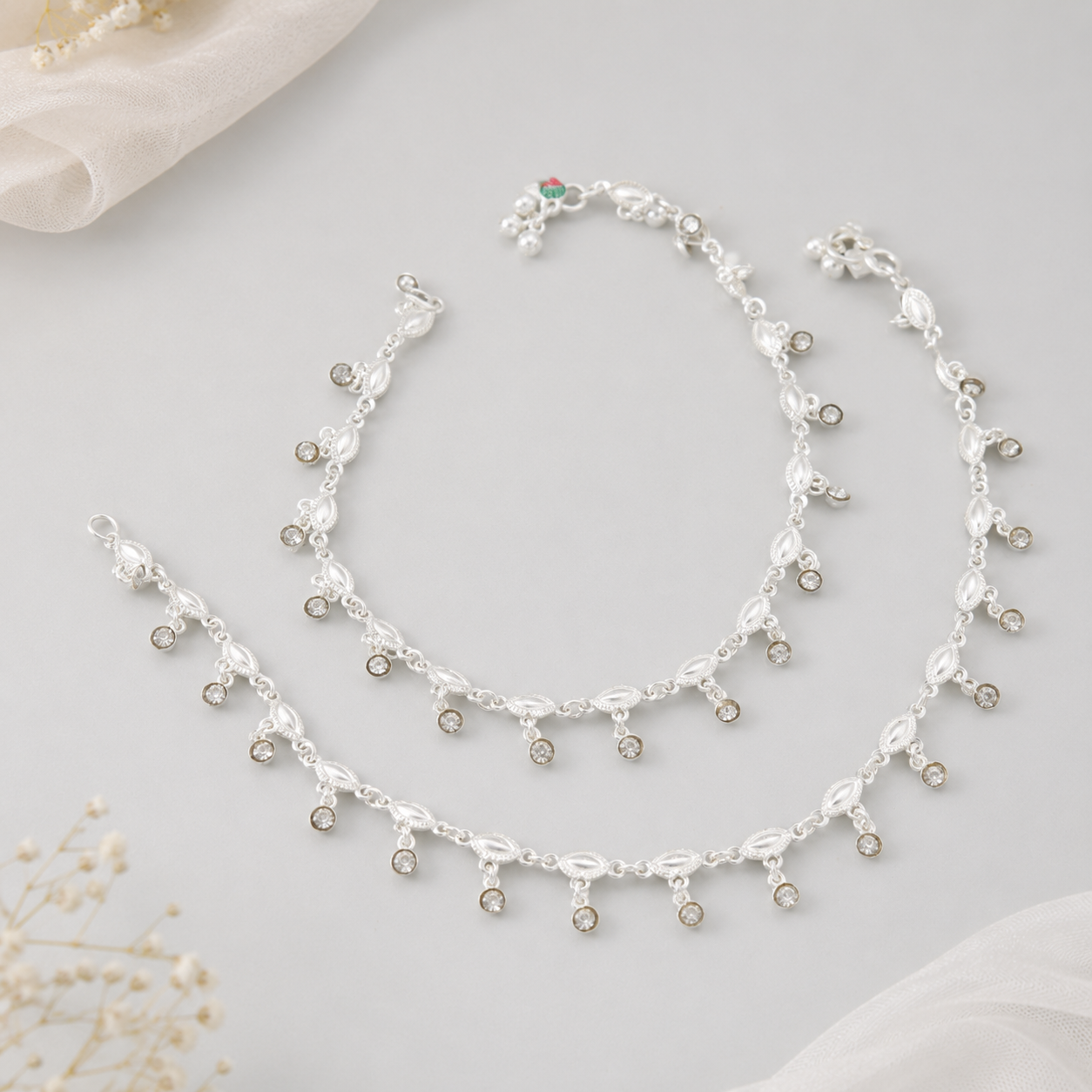 Eira Gleam Silver Anklets