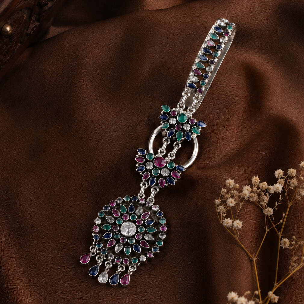 Multicolor Floral Silver Waist Key Ring