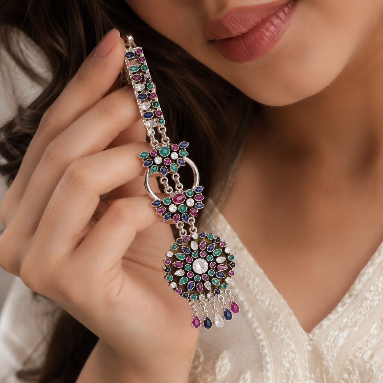 Multicolor Floral Silver Waist Key Ring