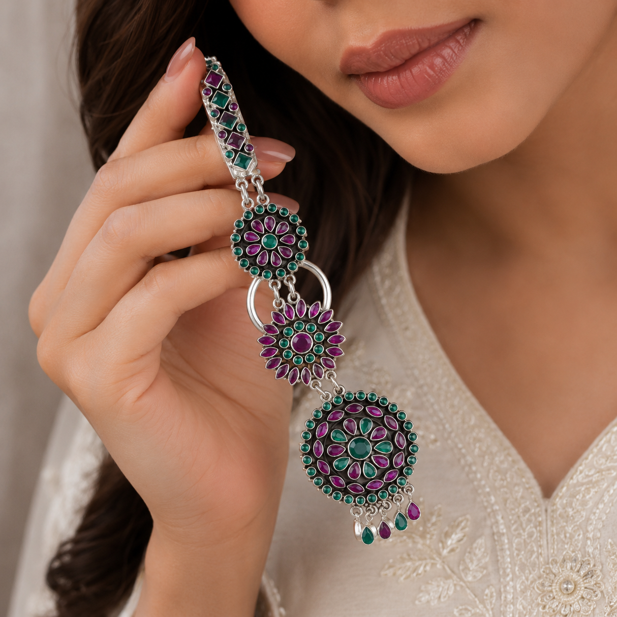 Regal Blossom Silver Waist Key Ring