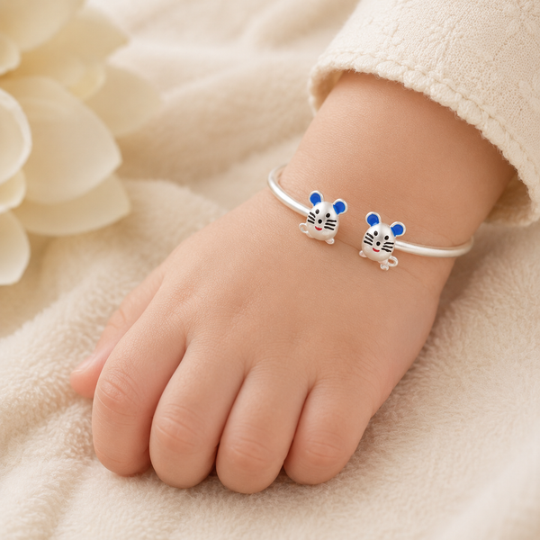 Blue Mouse Silver Baby Bangles