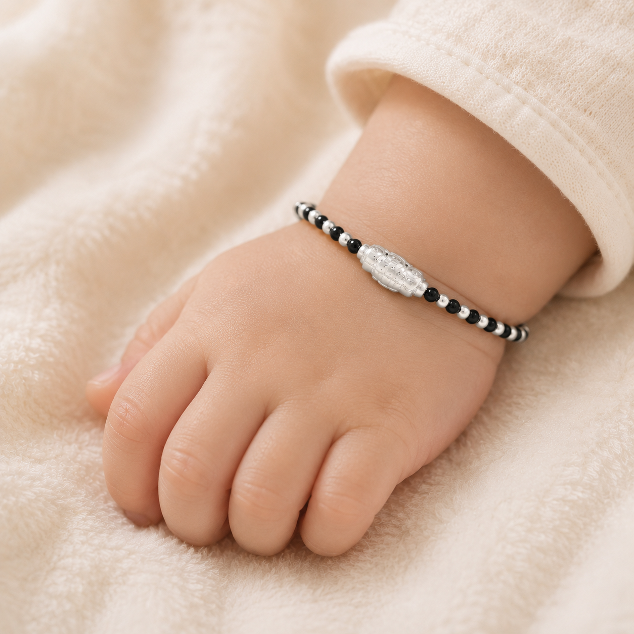 Black Bead Silver Baby Bangles