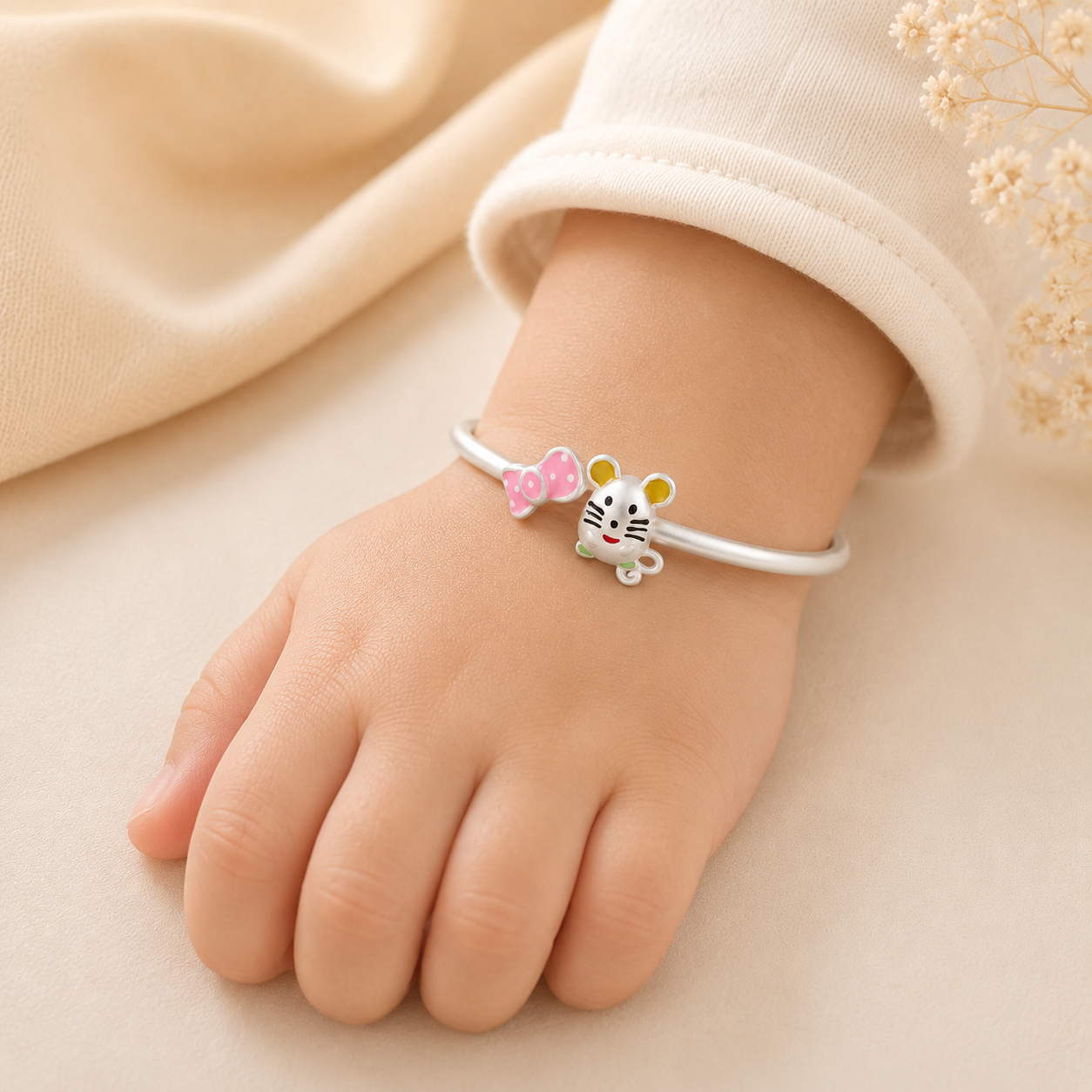 Princess Mouse Silver Baby Bangles