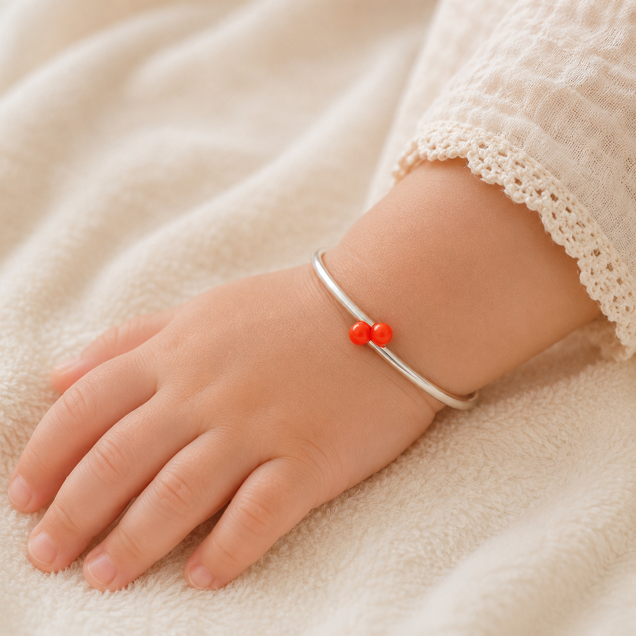 Cherry Charm Silver Baby Bangles