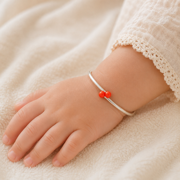 Cherry Charm Silver Baby Bangles