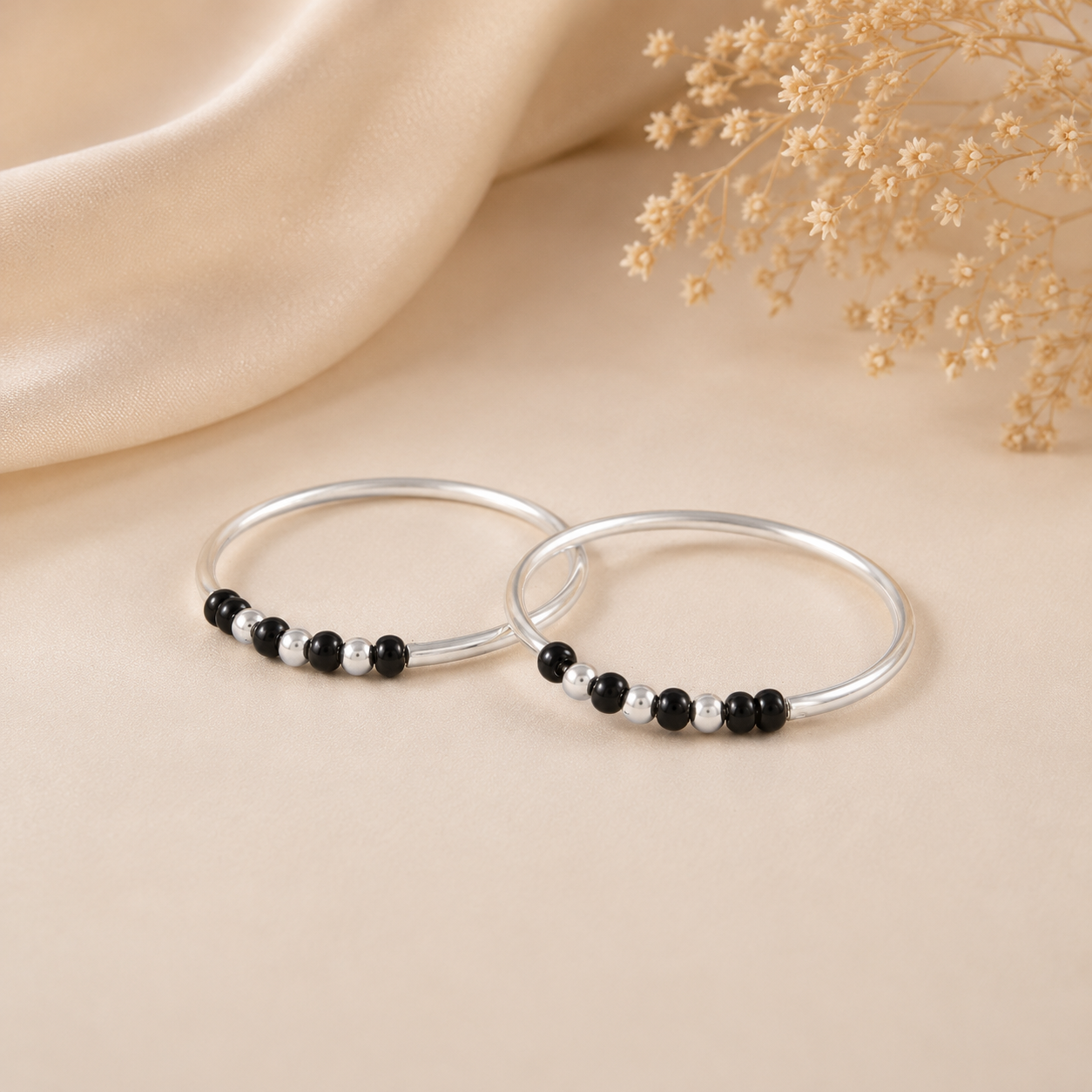 Lucky Bead Silver Baby Bangles