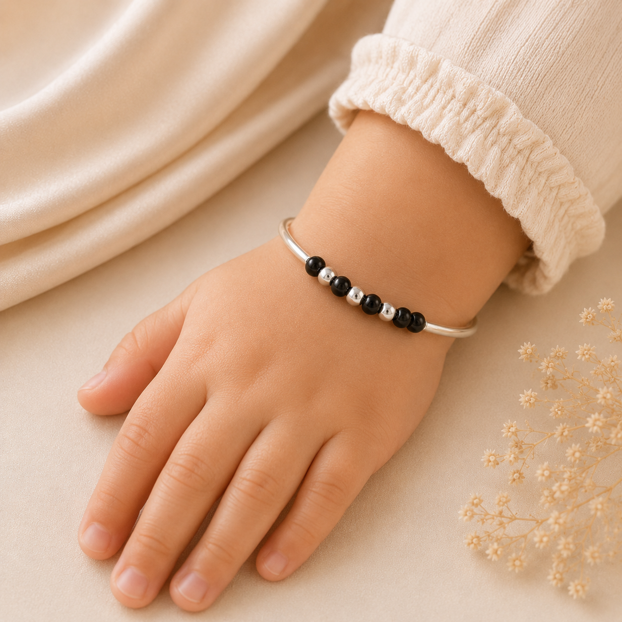 Lucky Bead Silver Baby Bangles