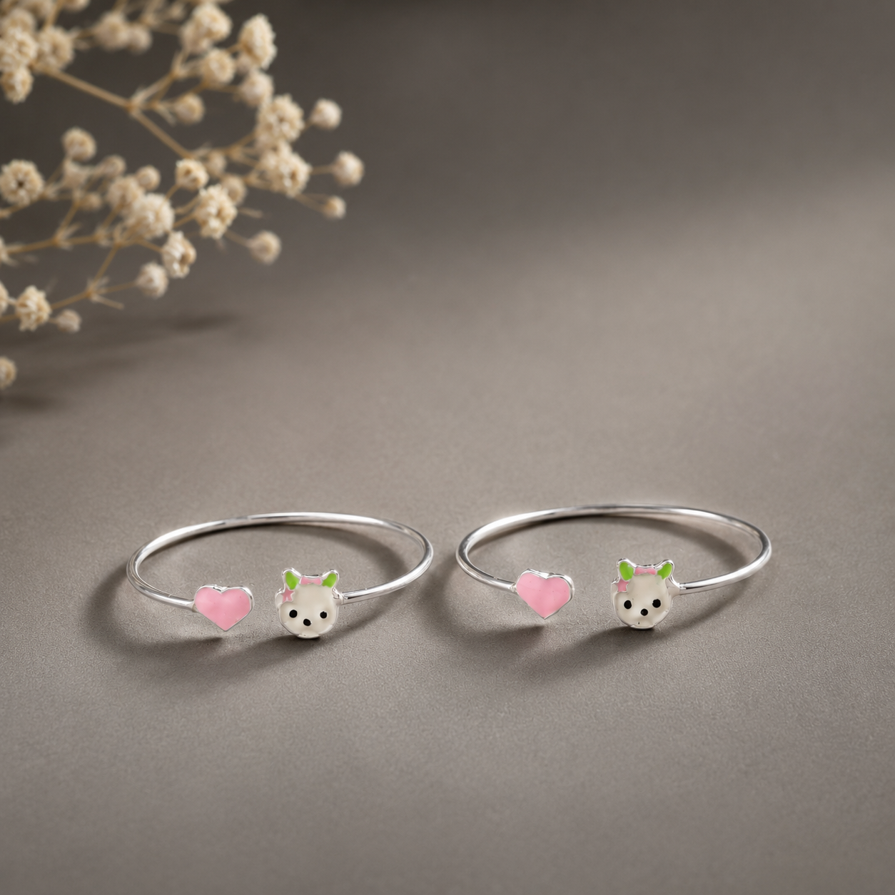 Pink Heart  Silver Baby Bangles