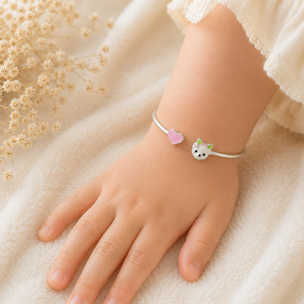 Pink Heart  Silver Baby Bangles