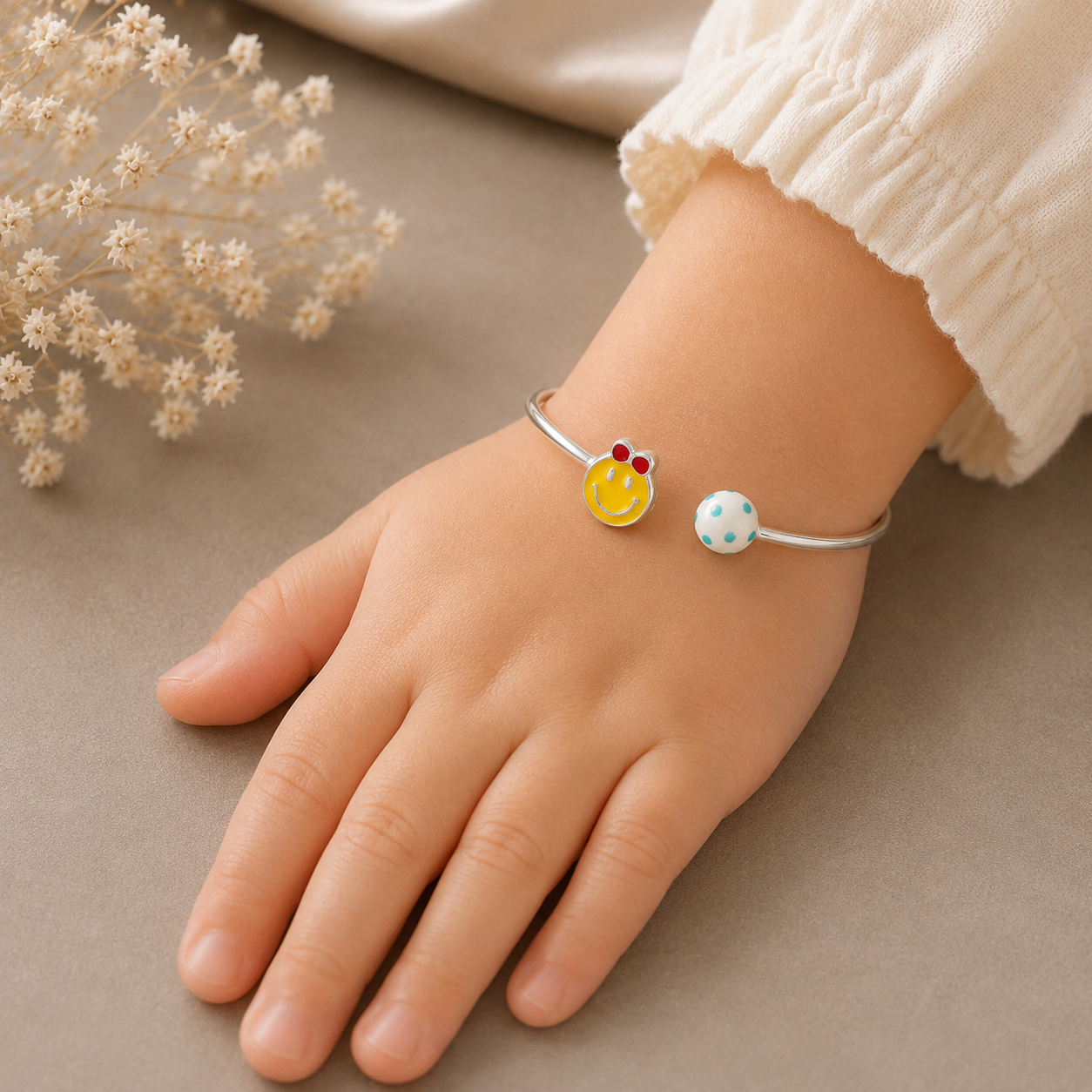 Cheerful Charm Silver Baby Bangles