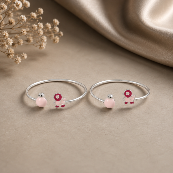 Pink Bird  Silver Baby Bangles