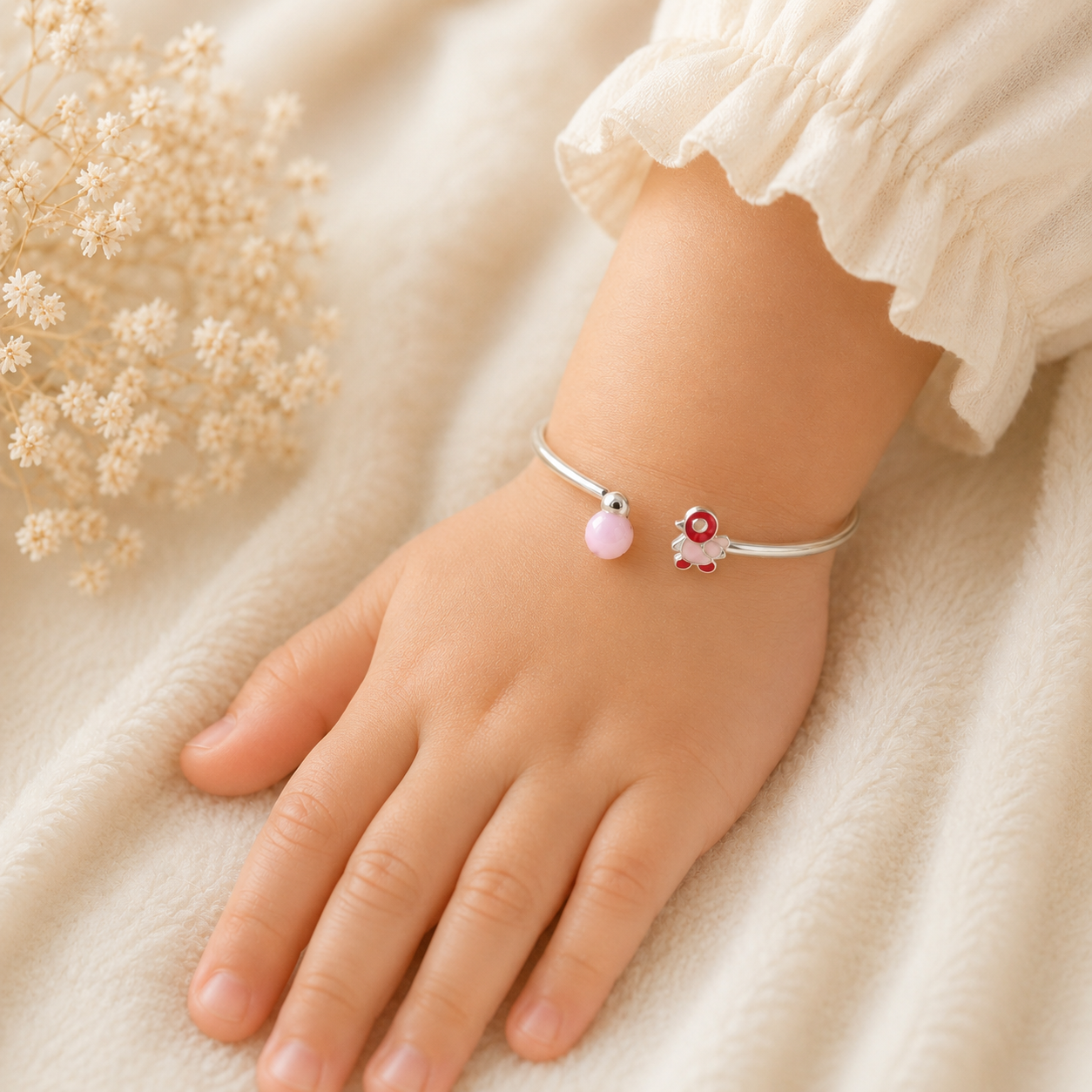 Pink Bird  Silver Baby Bangles