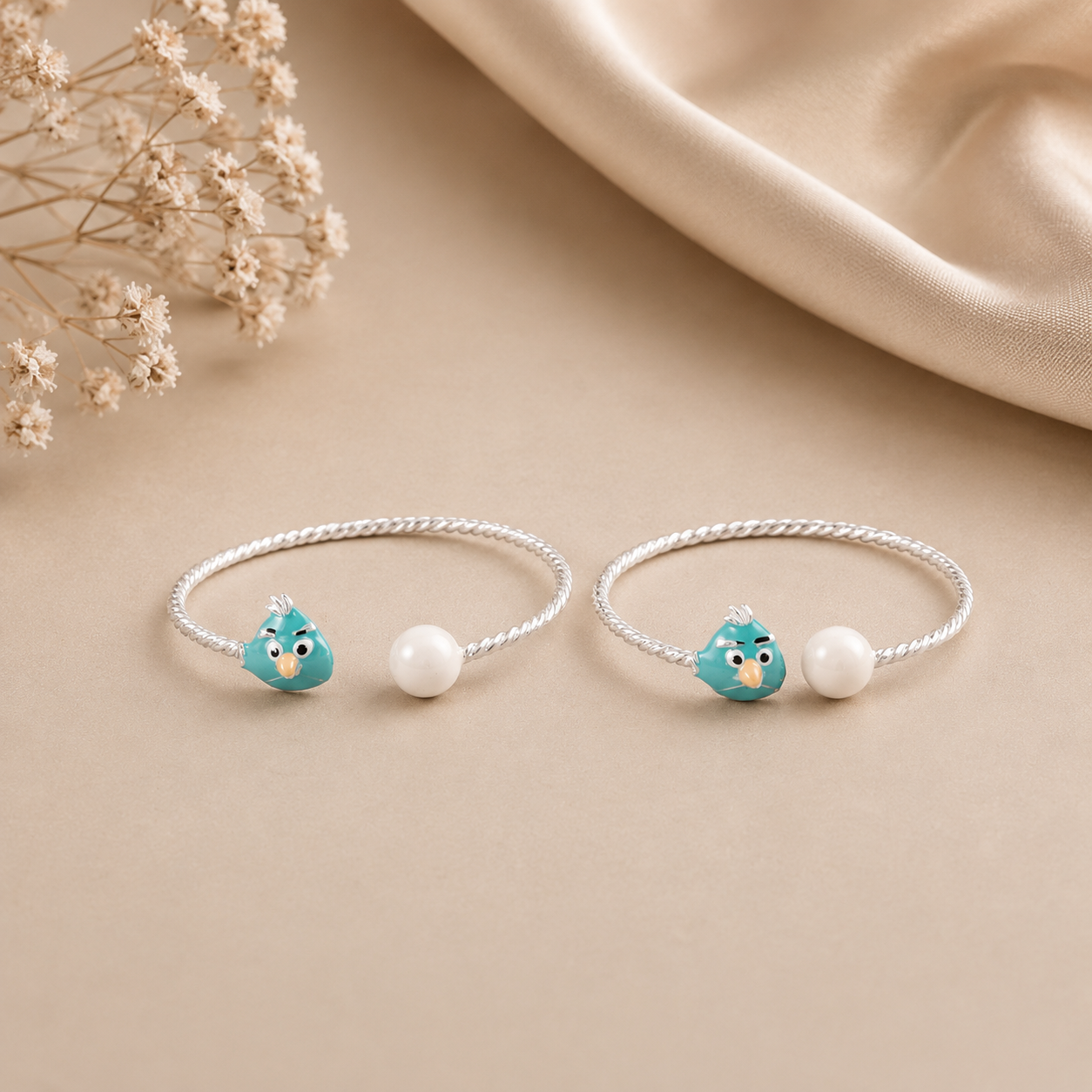 Blue Joy Silver Baby Bangles