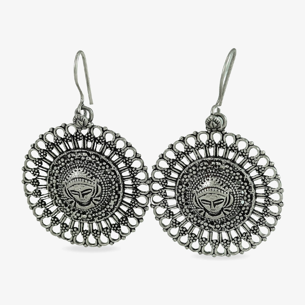 Shubha Tribal Silver Earrings With Deity Motif