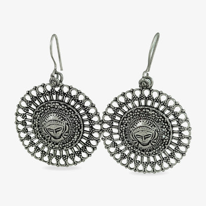 Shubha Tribal Silver Earrings With Deity Motif