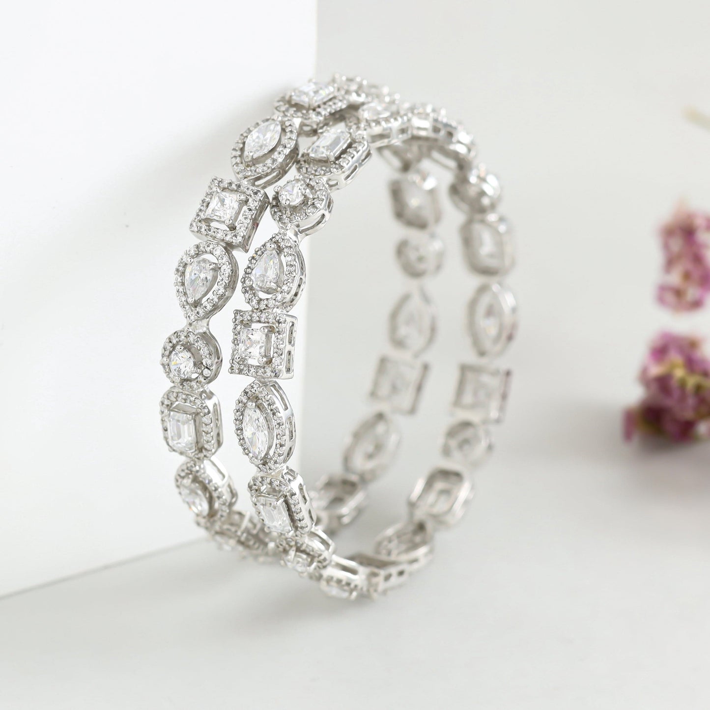 Purvi Regal Swarovski Zirconia Silver Bangles