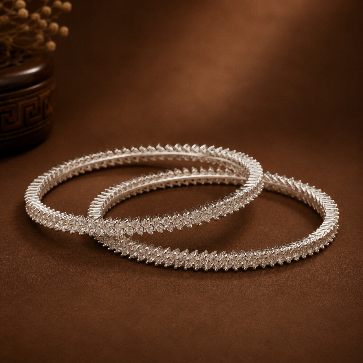 Anna Silver Bangles With Marquise