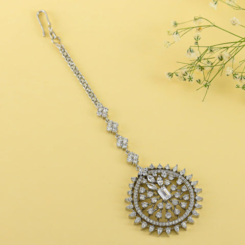 Beautiful Silver Swarovski Zirconia Maang Tikka