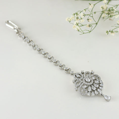 Sensational Silver Swarovski Zirconia Maang Tikka