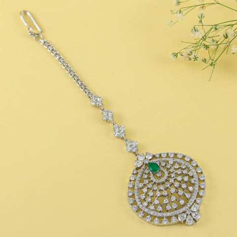 Lovely Silver Swarovski Zirconia Maang Tikka