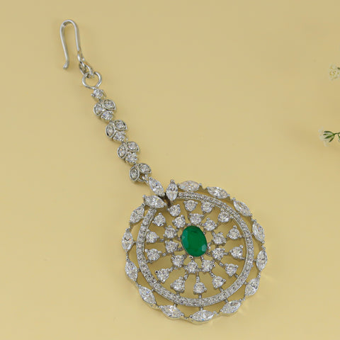Stunning Silver Swarovski Zirconia Maang Tikka