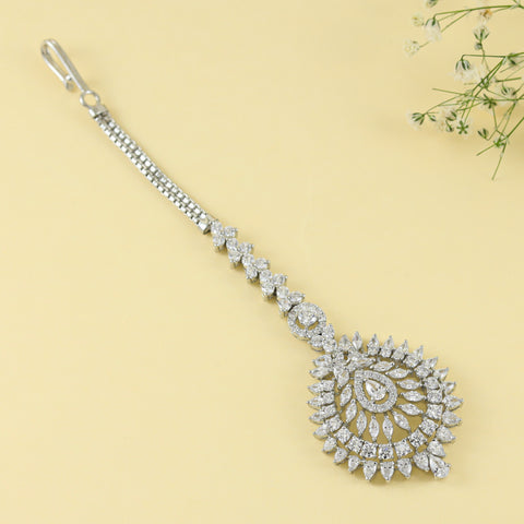 Dazzling Silver Swarovski Zirconia Maang Tikka