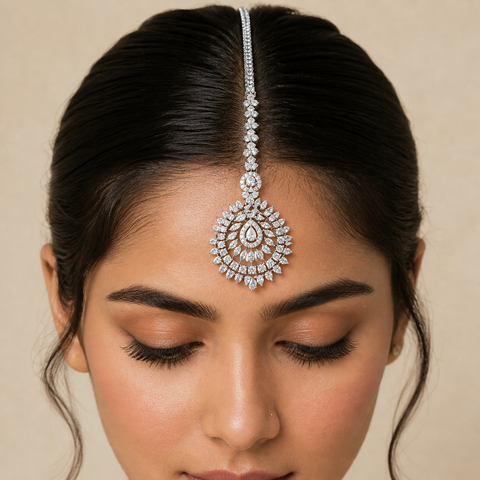 Anvi Dazzling Silver Maang Tika