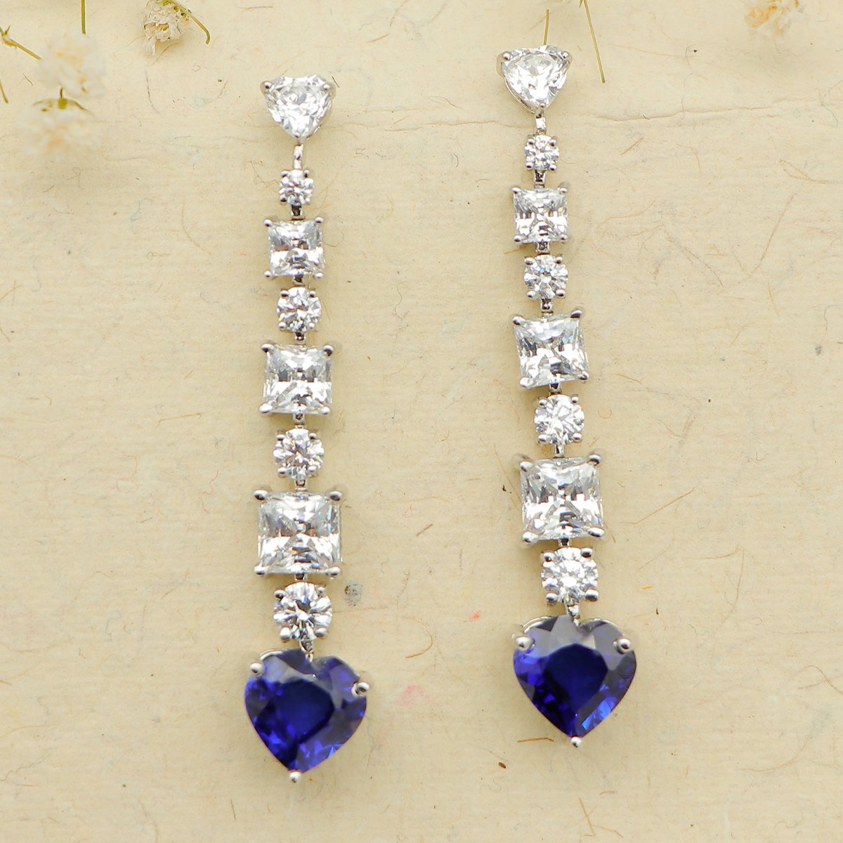 Heart Blue Drop Silver Earrings with Swarovski Zirconia